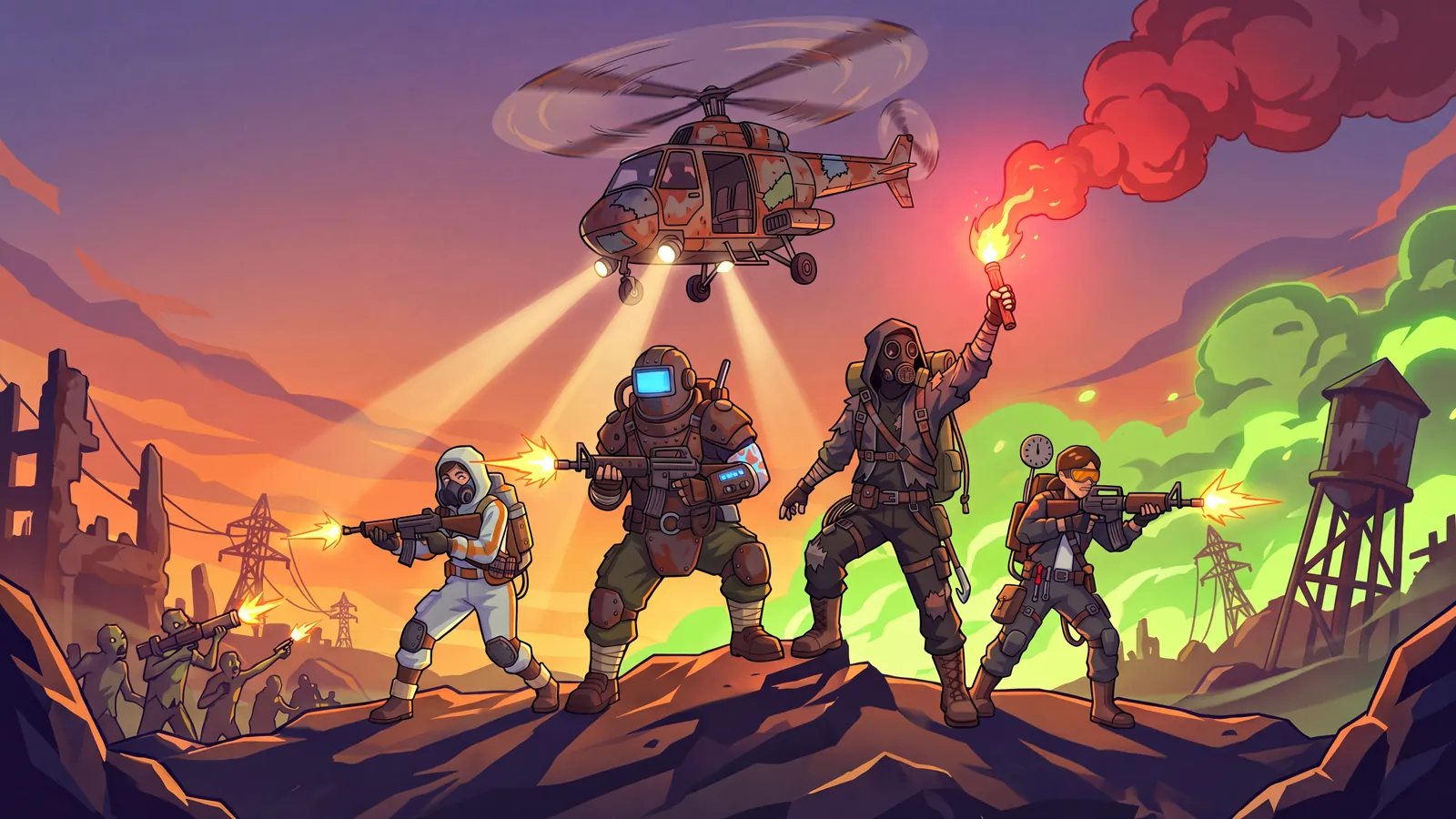 Illustration: a survivor lights the extraction flare.