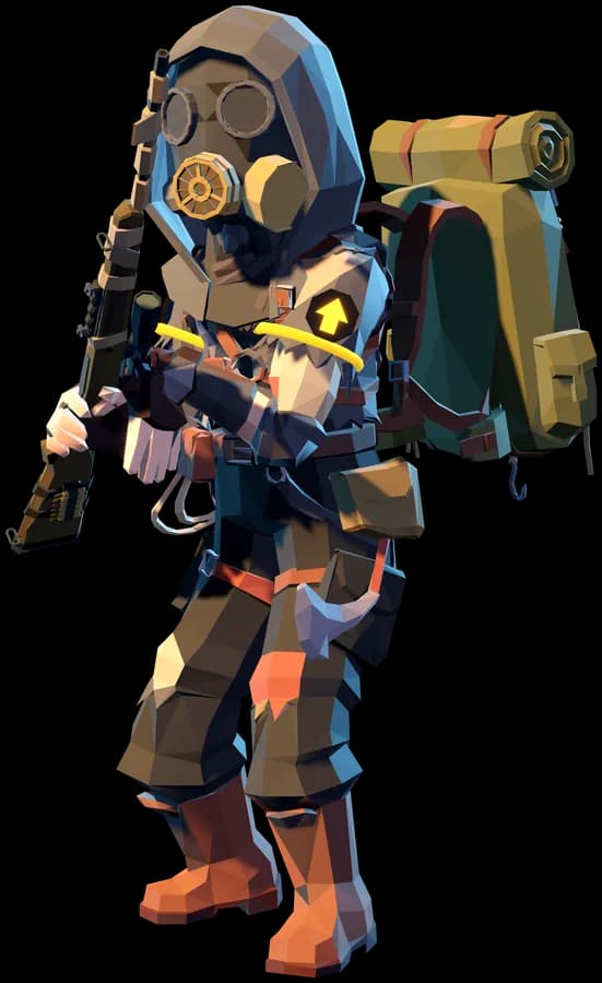 The Scavver in a hooded scav coat, fanning his rifle across a wide arc.